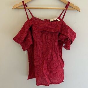 Anthropologie Maeve Red Off the Shoulder Ruffle Patterned Top size S